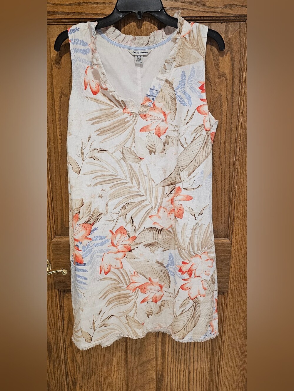 Tommy Bahama White Midi Skirt with Coral Floral & Beige Leaf Print